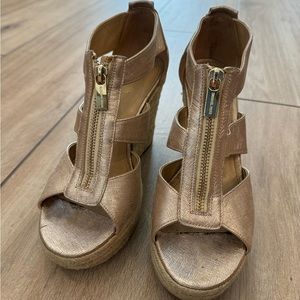 Michael Kors Wedge Espadrille Wedge Sandals, Soft Gold Sz 8